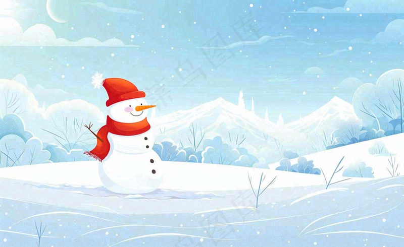 唯美卡通冬天冬季雪地雪人立冬冬至小雪大雪插画背景(1408x864)