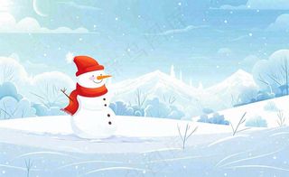 唯美卡通冬天冬季雪地雪人立冬冬至小雪大雪插画背景