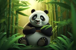 大熊猫竹林里开心可爱卡通插画背景