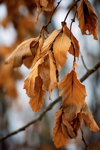 秋冬干枯树叶树枝枯黄摄影图