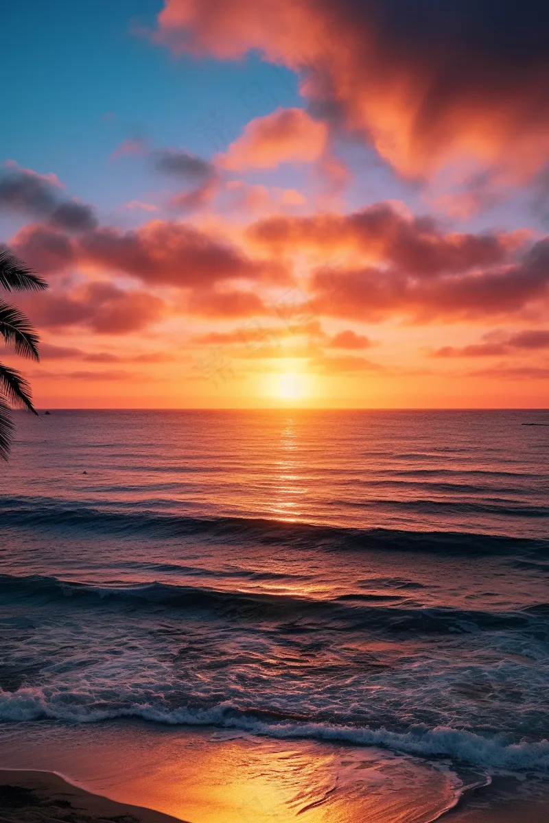 夕阳落日下海洋海面沙滩余晖倒影美景摄影图(2688x4032)