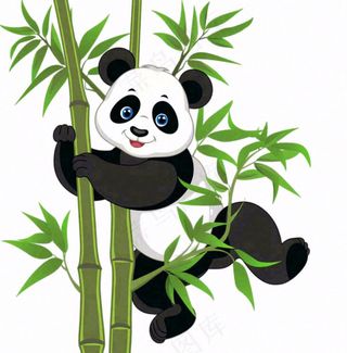 大熊猫挂在竹子上国宝动物卡通插画免抠