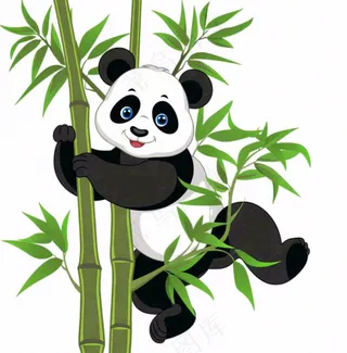 大熊猫挂在竹子上国宝动物卡通插画免抠