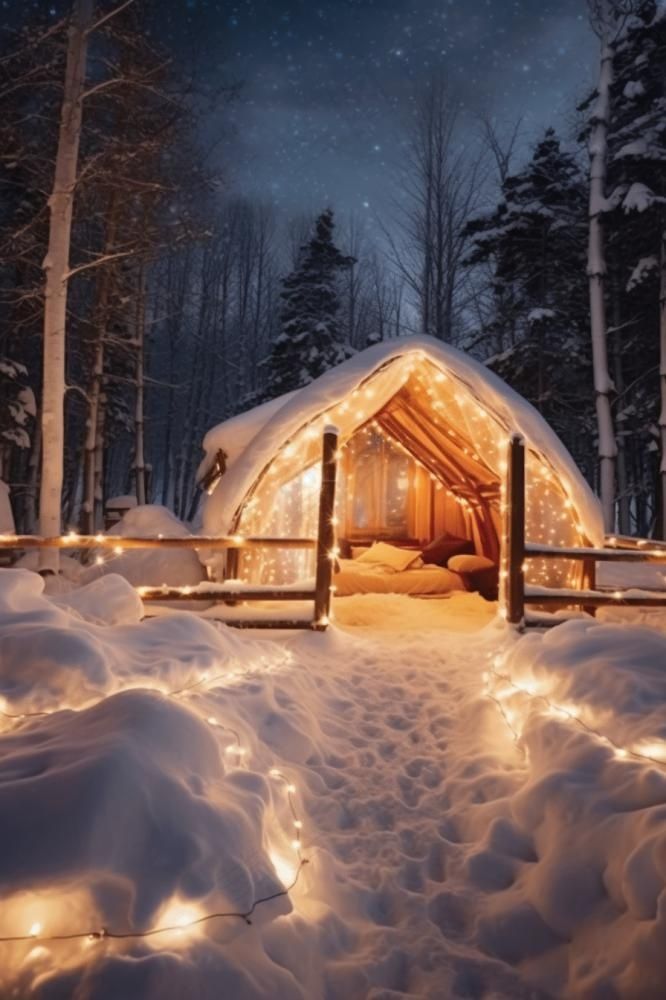 童话故事意境雪屋背景(896x1344)