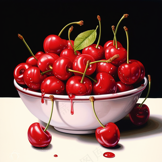 樱桃车厘子水果彩铅水彩插画插图背景