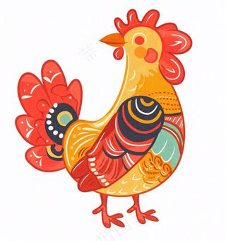 大公鸡雄赳赳彩色十二生肖卡通插画免抠