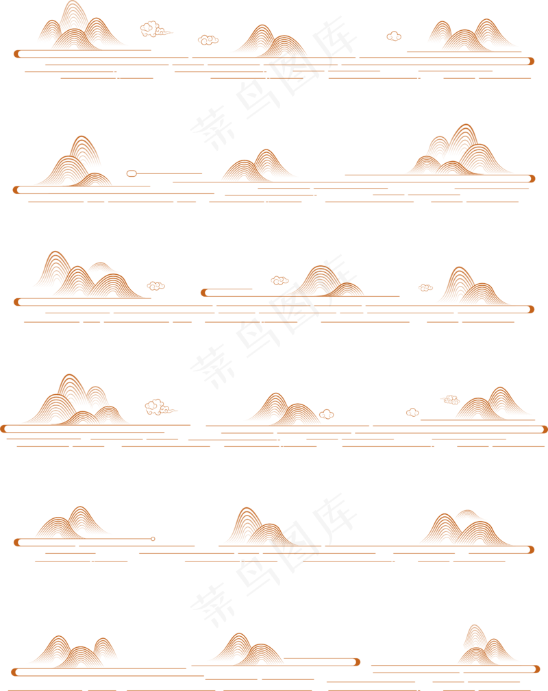 山水波浪祥云中式国风线条79免扣素材
