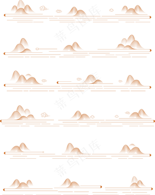山水波浪祥云中式国风线条79免扣素材