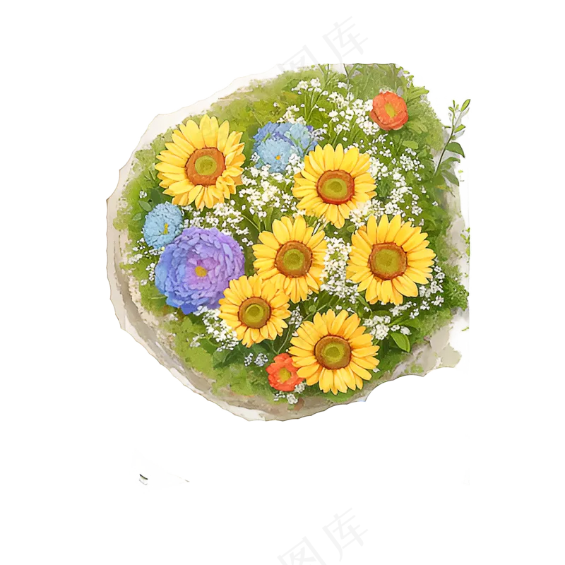 黄色 绿色 手绘 花丛 免抠 素材 8