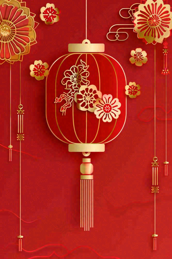 红色节日新年新春灯笼剪贴画插画背景(896x1344)