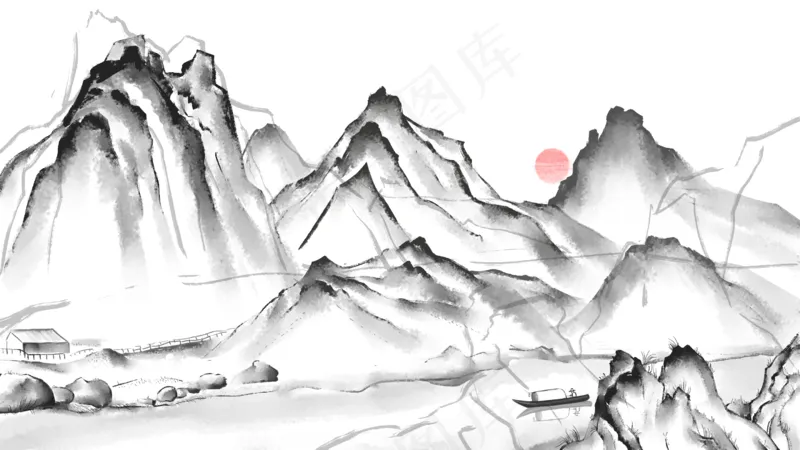 中国风山水彩色国画插画装饰画素材27psd模版下载