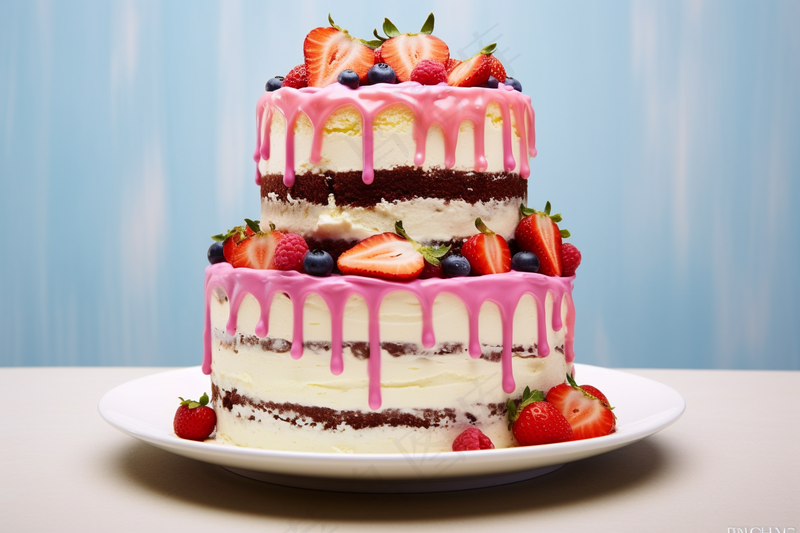 生日蛋糕水果蛋糕奶油节日甜点摄影图