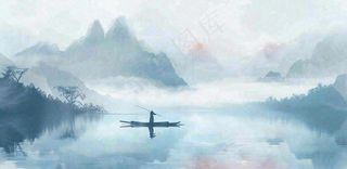 中国风意境水墨山水风景插画背景
