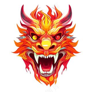 龙龙头红色新年龙年卡通插画免抠