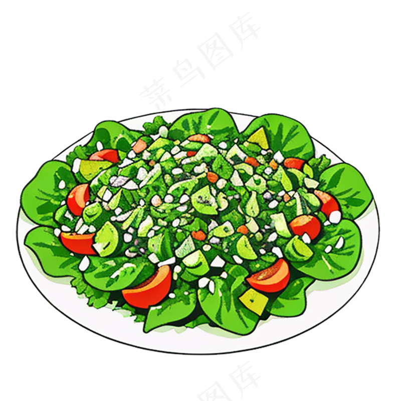 蔬菜沙拉绿色食物西餐插画简约