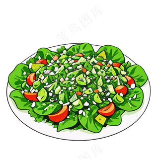 蔬菜沙拉绿色食物西餐插画简约