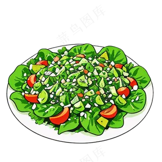 蔬菜沙拉绿色食物西餐插画简约