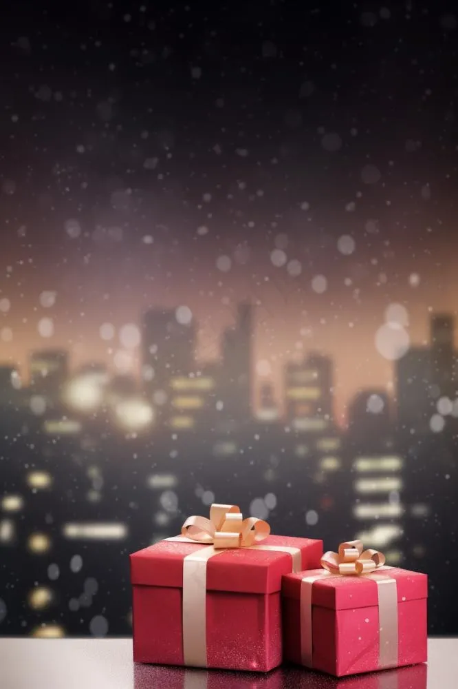 夜晚深夜雪地礼物意境背景(896x1344)