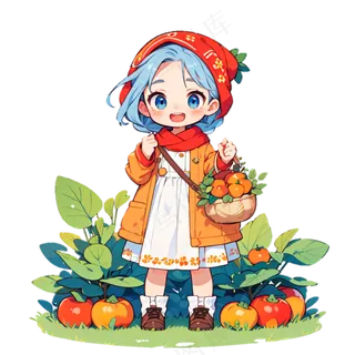 采水果的小姑娘 卡通 免抠透明底 (3)
