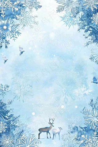 冬天白雪雪花世界麋鹿寒冷立冬冬至大雪小雪圣诞插画背景