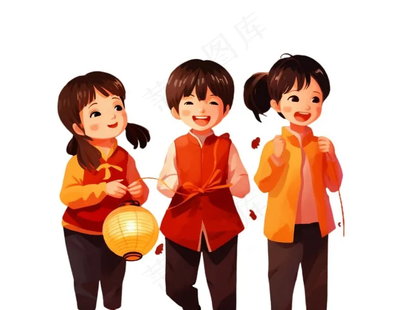 红色儿童小孩拜年过年新年春节元旦喜庆手绘卡通插画免抠(1264x960)
