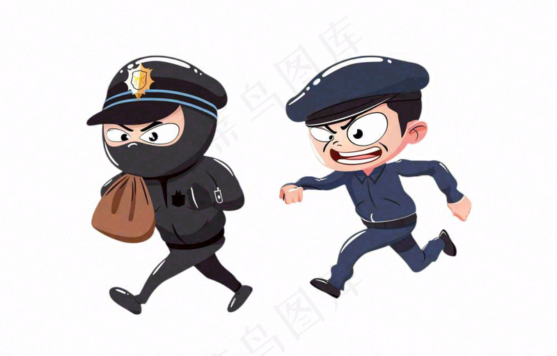 警察抓小偷卡通人物插画免抠(1376x880)