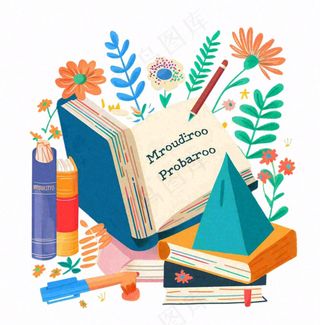 书本阅读日植物花朵学习工具卡通插画免抠