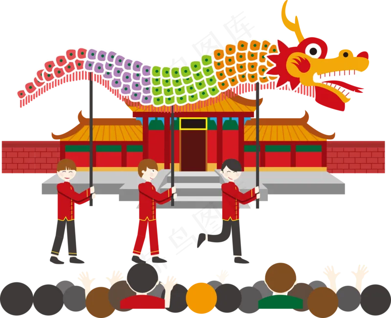 国风新年春节彩色舞狮舞龙装饰美化海报元素PNG免抠设计