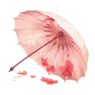 唯美水彩古风油纸伞唯美水彩古风花瓣插画免抠
