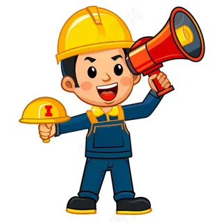劳动工人安全帽喇叭人物插画免抠