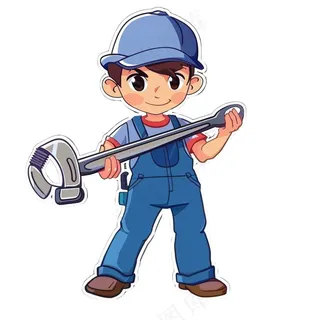 工人工具扳手维修工人劳动五一卡通插画免抠