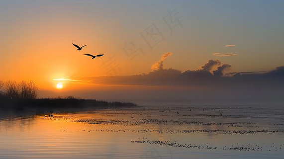 海上日出朝霞云层摄影图