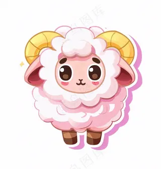 小绵羊粉色动物卡通插画免抠