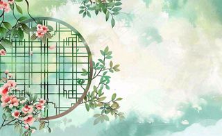 古风工笔画插画海棠樱花花鸟植物立春春天山水风景水彩背景