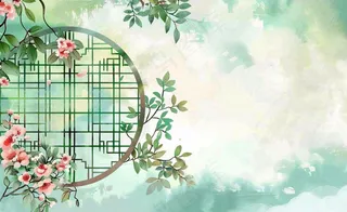 古风工笔画插画海棠樱花花鸟植物立春春天山水风景水彩背景