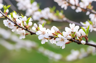 春天白色梨花树枝摄影图