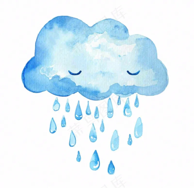 乌云下雨天气水彩卡通插画免抠(1056x1024)
