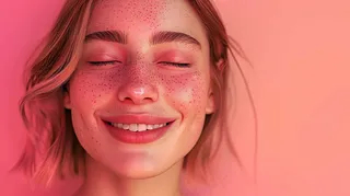 欧美少女微笑自信金发人像摄影图