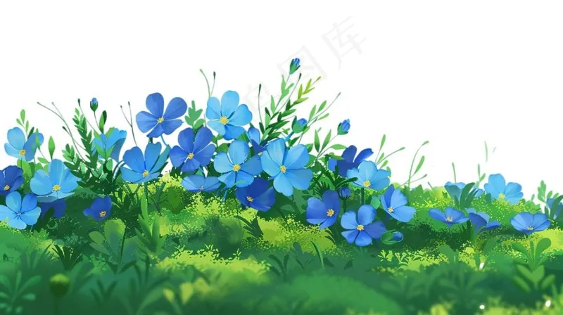 春天草丛花丛万物生长大自然卡通插画免抠(1456x816)