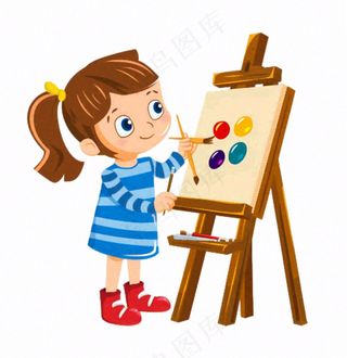 画画的儿童美术画笔少年人物卡通插画免抠