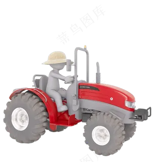 3D拖拉机白色小人ppt用