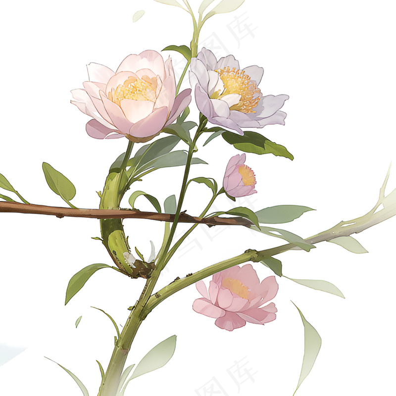 白色手绘兰花植物免抠素材05
