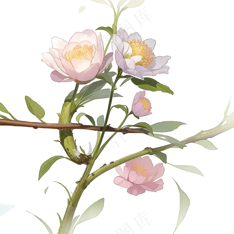 白色手绘兰花植物免抠素材05