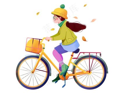 骑自行车的学生运动彩色卡通插画免抠 骑自行车的学生运动彩色卡通插画免抠