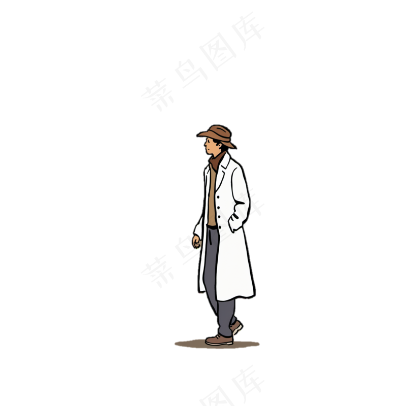 欧美风 风衣帽子走路男士全身像 免抠透明底 (3)
