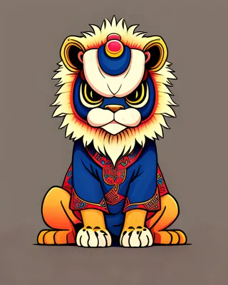 国风小醒狮插画