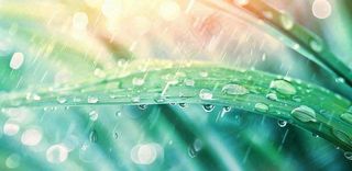 雨水飘打在绿叶叶片上春天雨水谷雨摄影图