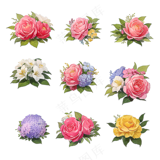 红色黄色粉色玫瑰花免抠素材191