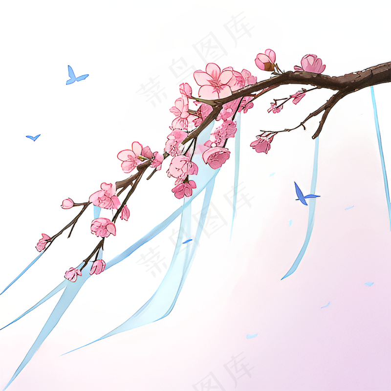 粉色手绘梅花一枝梅素材4
