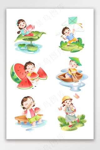 夏季夏天避暑卡通儿童形象装饰